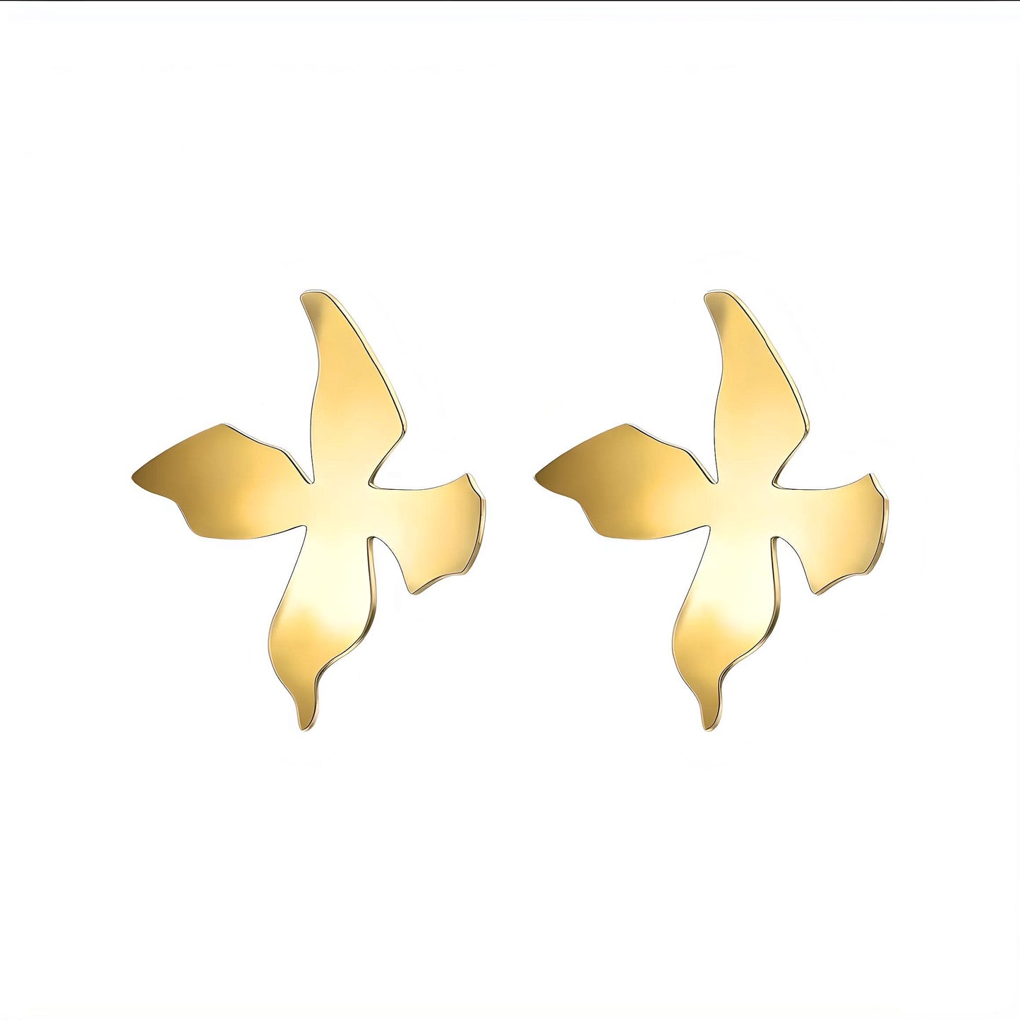 Radiate Elegance: Gold Flower Stud Earrings - Stainless Steel Spring Design