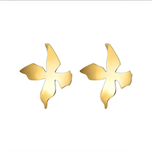 Radiate Elegance: Gold Flower Stud Earrings - Stainless Steel Spring Design