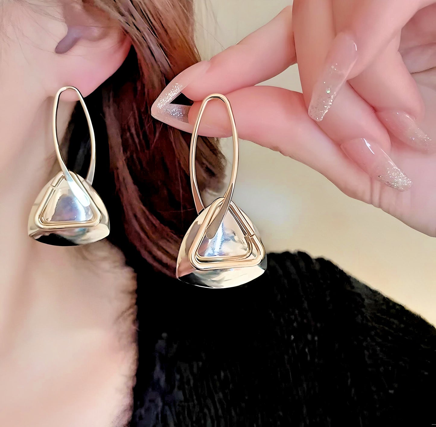 Unleash Your Edge: Geometric Metal Triangle Drop Earrings - A Bold Statement in Punk Fashion