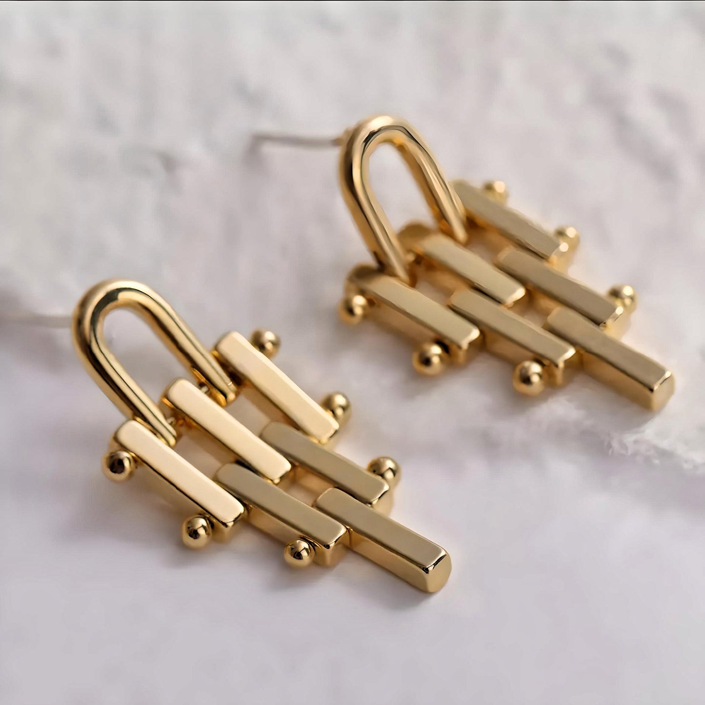 Elevate Your Glamour: Gold Plated Geometric Dangle Drop Earrings - A Symphony of Luxury