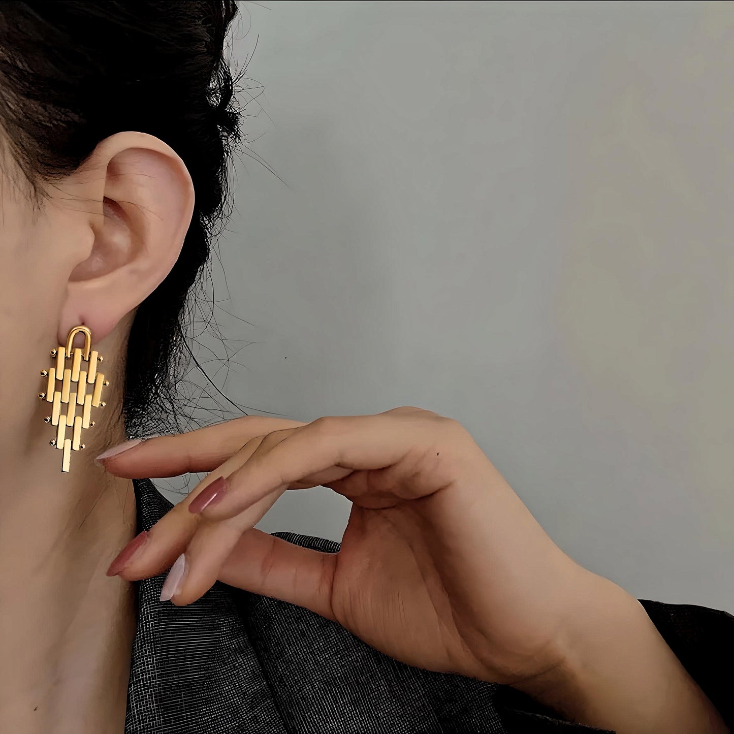 Elevate Your Glamour: Gold Plated Geometric Dangle Drop Earrings - A Symphony of Luxury