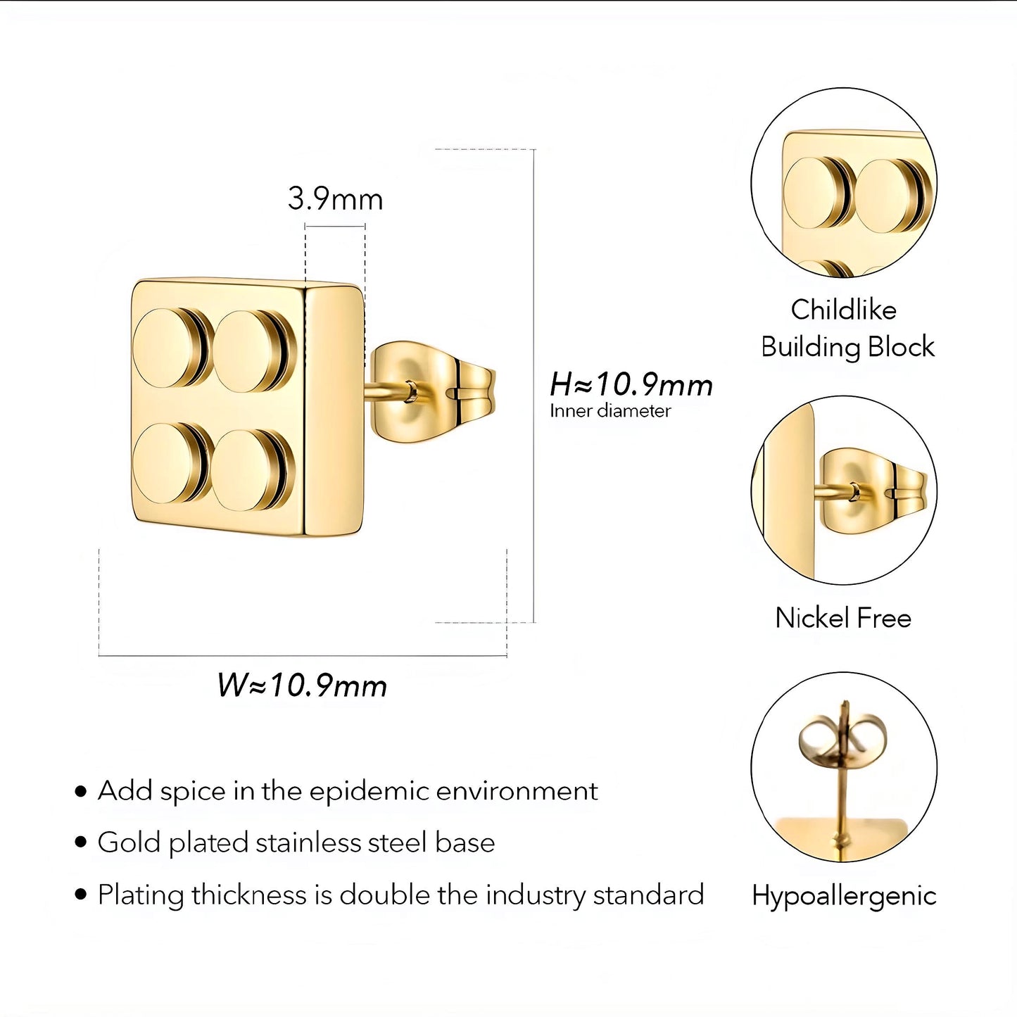 Architects of Style: Stainless Steel Building Block Stud Earrings - Your Blueprint to Fashion Forward