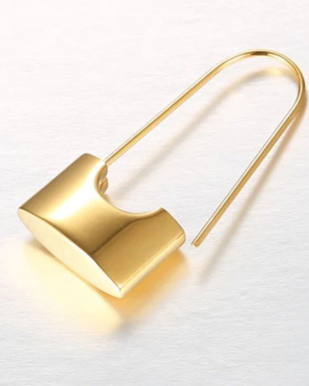 Unlock Your Style: Gold Stainless Steel Lock Drop Earrings - Symbolizing Fashion Liberation