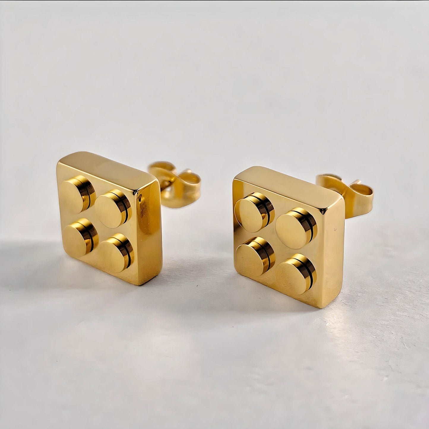 Architects of Style: Stainless Steel Building Block Stud Earrings - Your Blueprint to Fashion Forward