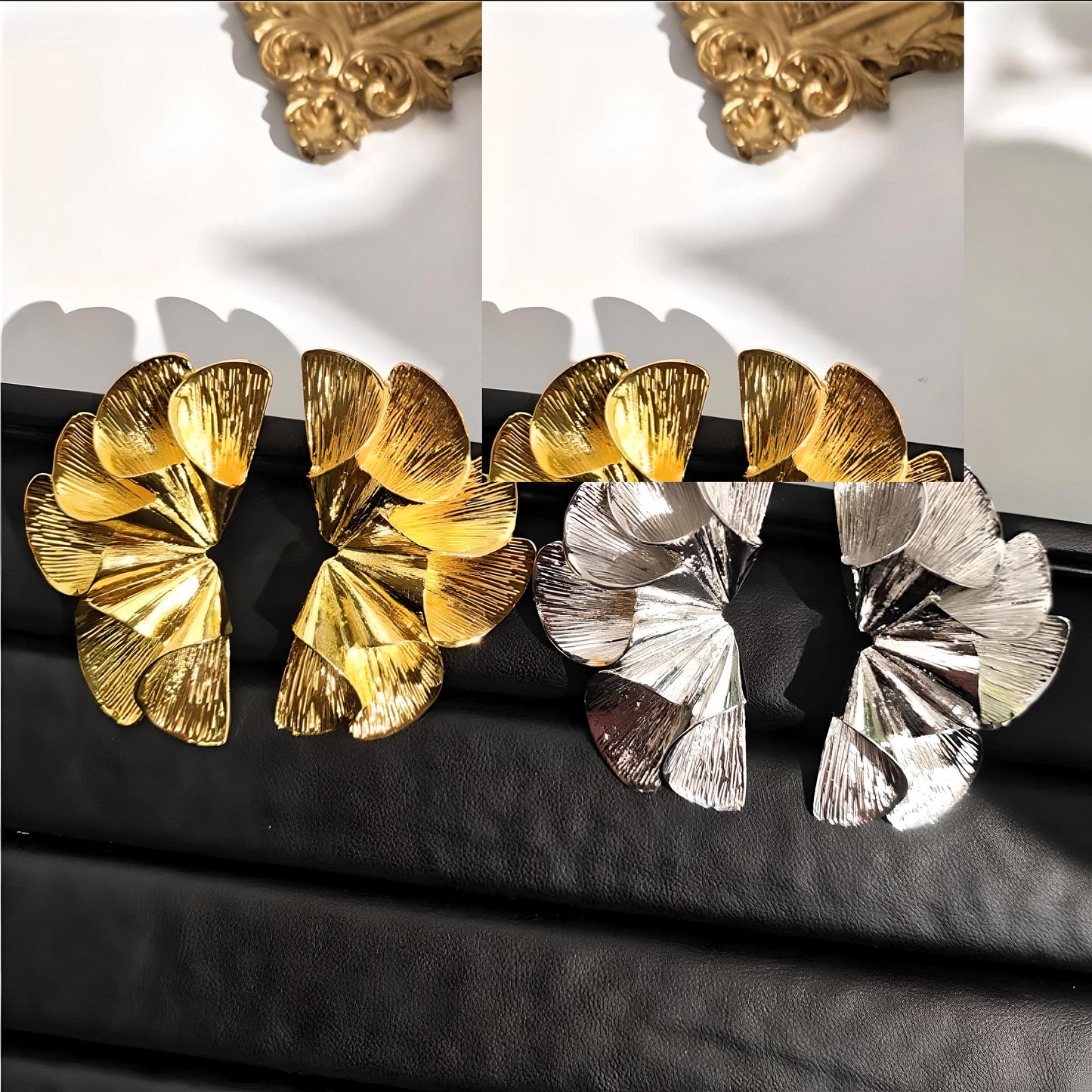 Gold Color Leaf Earrings for Women Exaggerated Design Geometric Fan-shaped Alloy Pastoral Style Elegant Fashion Jewelry