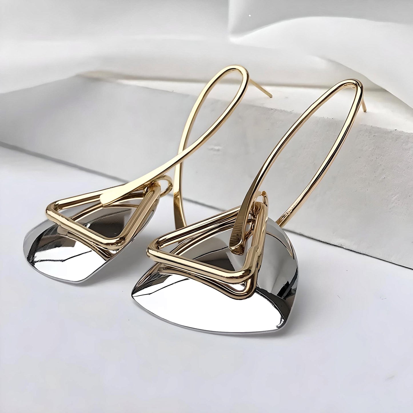 Unleash Your Edge: Geometric Metal Triangle Drop Earrings - A Bold Statement in Punk Fashion