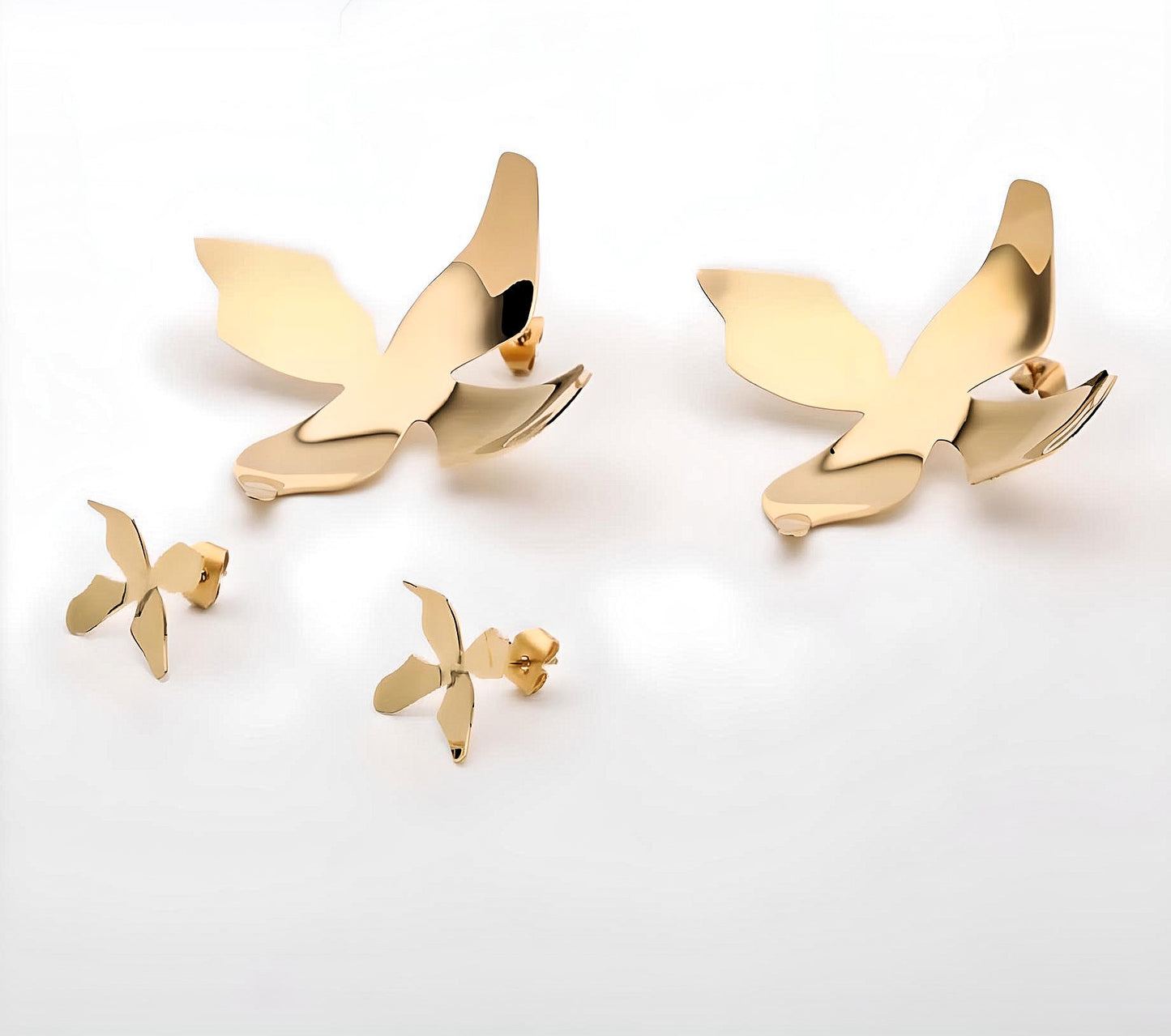 Radiate Elegance: Gold Flower Stud Earrings - Stainless Steel Spring Design