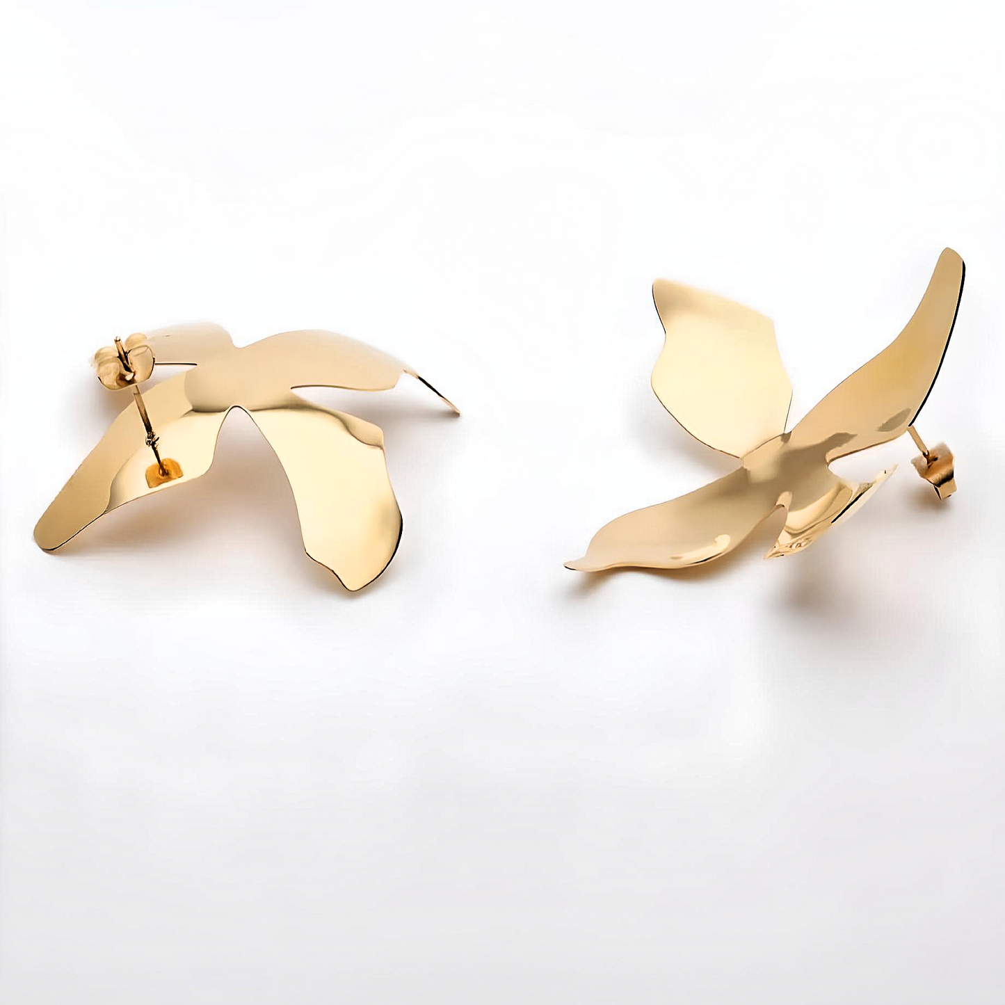 Radiate Elegance: Gold Flower Stud Earrings - Stainless Steel Spring Design